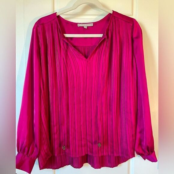 Anthropologie Pink Pleated Blouse with beaded tassels - Picture 1 of 6